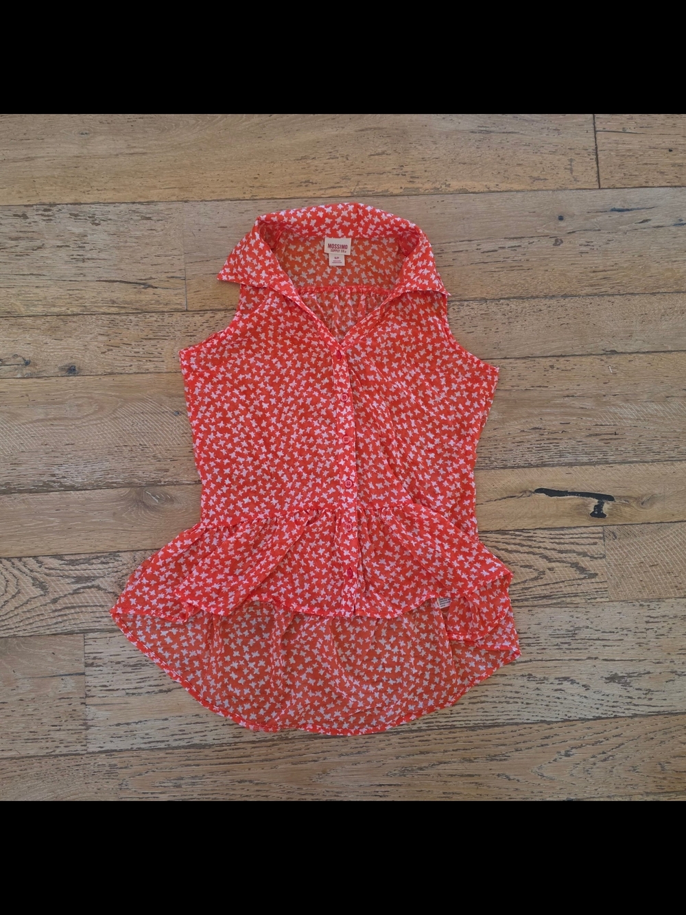 Mossimo Sleeveless Butterfly Orange Peplum Button-Up Blouse coquette feminine